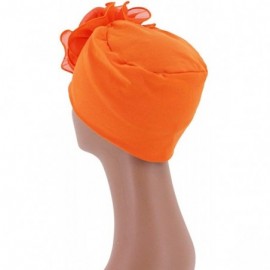 Skullies & Beanies Shiny Metallic Turban Cap Indian Pleated Headwrap Swami Hat Chemo Cap for Women - Orange African Flower - ...