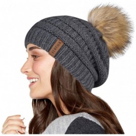 Skullies & Beanies Winter Slouchy Beanie Hats Women Fleece Lined Warm Ski Knitted Pom Pom Hat - 30-gray - C718ULWHQ5X $16.92