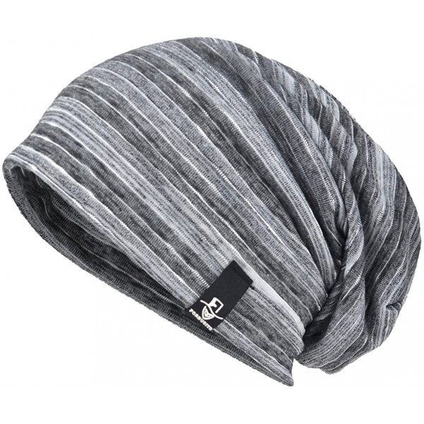 Skullies & Beanies Mens Slouch Beanie Skull Cap Thin Summer Hat - Stripe Grey - CX1845MGXDK $16.56