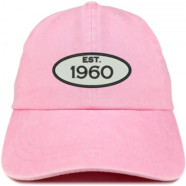 Baseball Caps Established 1960 Embroidered 60th Birthday Gift Pigment Dyed Washed Cotton Cap - Pink - CH180MWYIAC $20.83