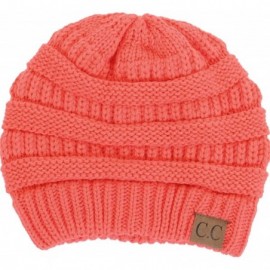 Skullies & Beanies Solid Ribbed Beanie Slouchy Soft Stretch Cable Knit Warm Skull Cap - Coral - CX12BDDB049 $9.59