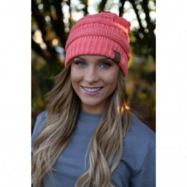 Skullies & Beanies Solid Ribbed Beanie Slouchy Soft Stretch Cable Knit Warm Skull Cap - Coral - CX12BDDB049 $9.59