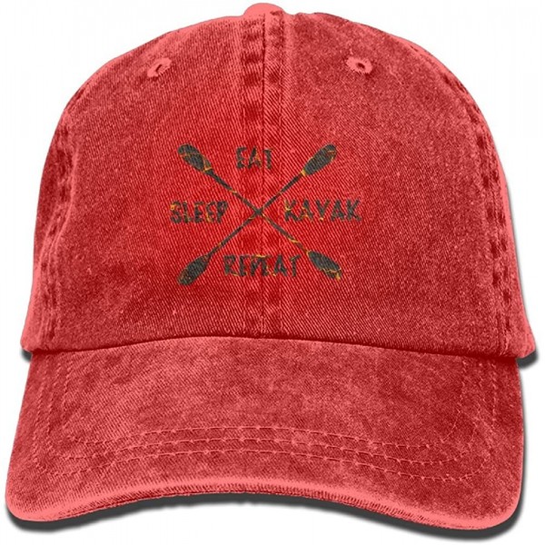 Baseball Caps Eat Sleep River Kayak Adult Sport Adjustable Baseball Cap Cowboy Hat - Red - CN189ZLTNHN $7.46