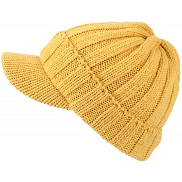 Skullies & Beanies Winter Ribbed Visor Knit Beanie Hat Warm Skully Baseball Cap SLQ1231 - Yellow - CI18ZA6WD3T $26.34