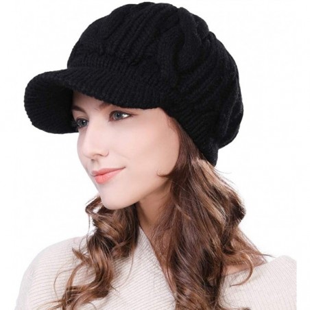 Wool Knitted Visor Beanie Winter Hat for Women Newsboy Cap Warm Soft ...