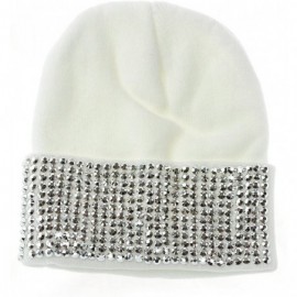 Skullies & Beanies Solid Color Rhinestone Studded Retro Winter Warm Cuff Skull Ski Cap Beanie Hat - White - CF129I19FDB $14.19