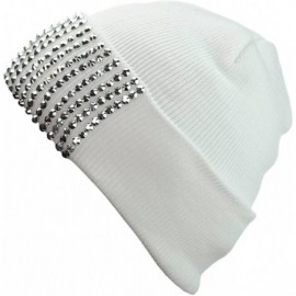 Skullies & Beanies Solid Color Rhinestone Studded Retro Winter Warm Cuff Skull Ski Cap Beanie Hat - White - CF129I19FDB $14.19