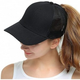 Baseball Caps Custom Ponytail Baseball Cap Personalized Messy Bun Hat Mesh Visor Trucker Hat - Black - C618GZHYG3N $13.93