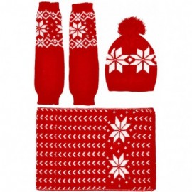 Skullies & Beanies Women's 3 Piece Winter Set-Snowflake Pompom Beanie- Arm Warmers-Reversible Scarf - Red - C01883OTNY5 $17.07