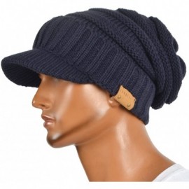 Skullies & Beanies Men's Knit Beanie Visor Skullcap Cadet Newsboy Cap Ski Winter Hat - Thick Navy - CY1874QCNSU $15.97