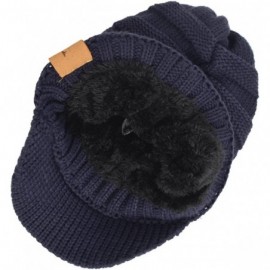 Skullies & Beanies Men's Knit Beanie Visor Skullcap Cadet Newsboy Cap Ski Winter Hat - Thick Navy - CY1874QCNSU $15.97