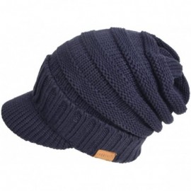 Skullies & Beanies Men's Knit Beanie Visor Skullcap Cadet Newsboy Cap Ski Winter Hat - Thick Navy - CY1874QCNSU $15.97