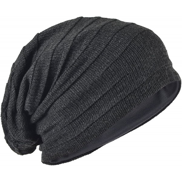 Skullies & Beanies Slouchy Knitted Baggy Beanie Hat Crochet Stripe Summer Dread Caps Oversized for Men-B318 - Xzz-grey - C318...