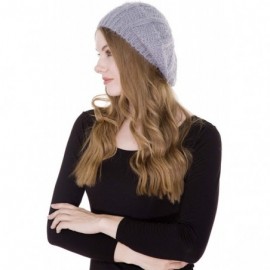 Berets Women's Warm Soft Plain Color Winter Cable Knitted Beret Hat Skull Slouch Hat - Light Gray - CV18LQOC4XT $17.60